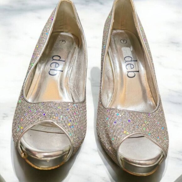 Silver Glitter Heels ✦ Deb Peep-Toe Stilettos ✦ Formal 4” High Heel Size 7 EUC - Picture 8 of 14